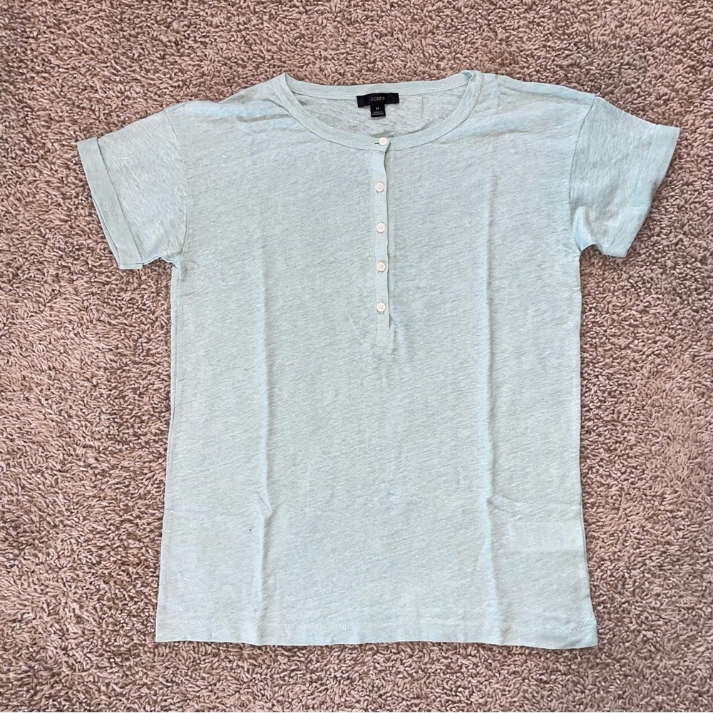 J Crew Linen Rolled-Cuff Henley Top Faded Mint Size Medium